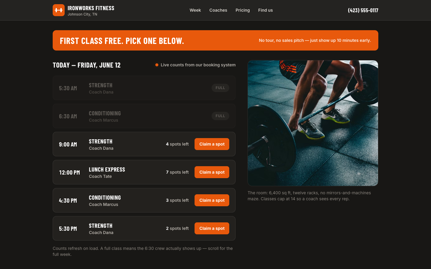Gym — Live Class Schedule — captured preview