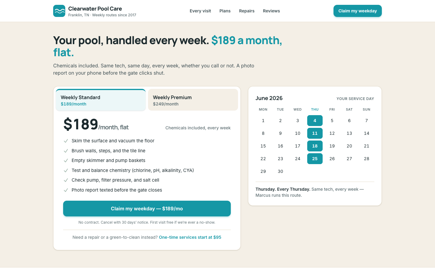 Pool Service — Maintenance Plan First — captured preview