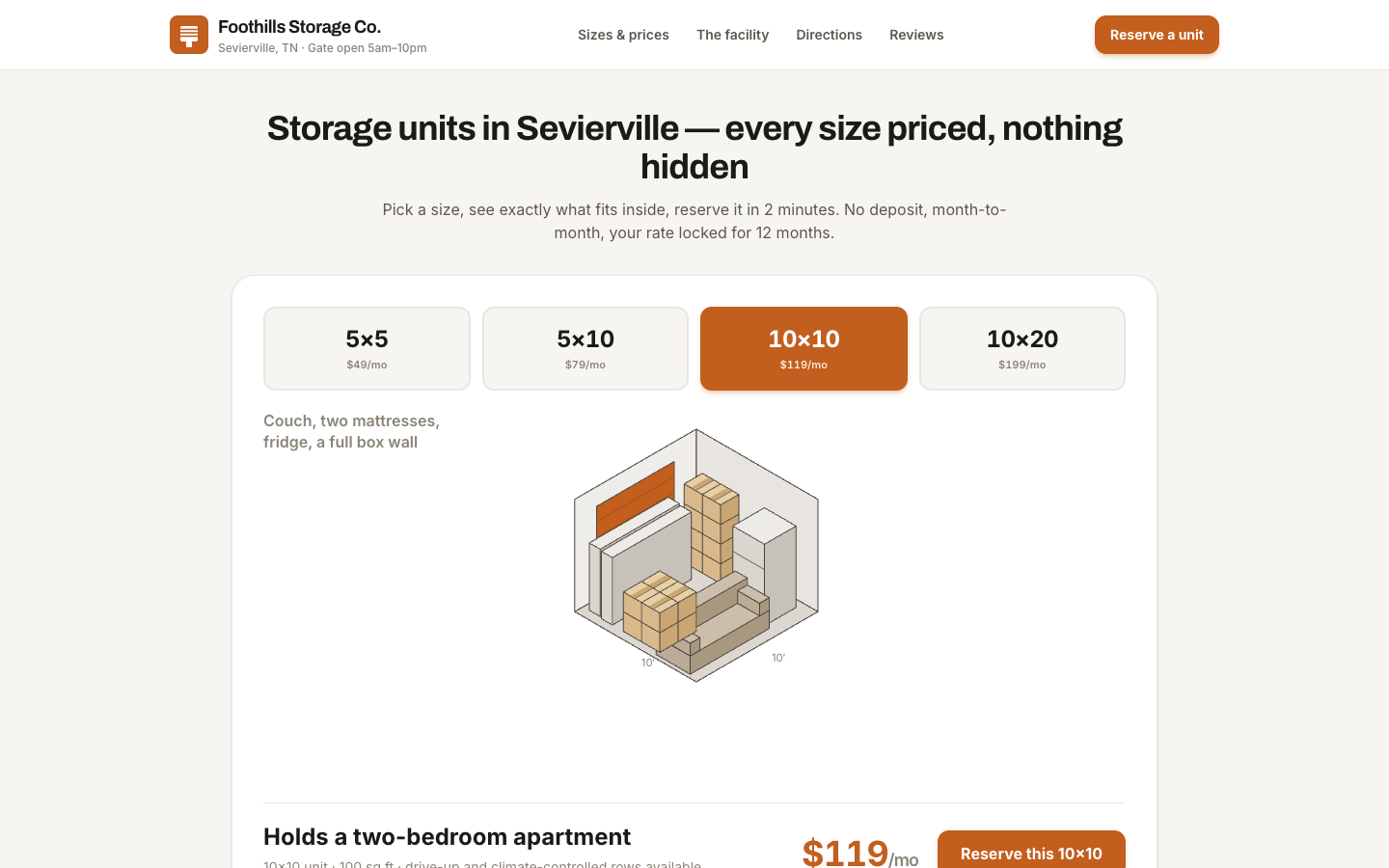Self-Storage — Unit Size Picker — captured preview